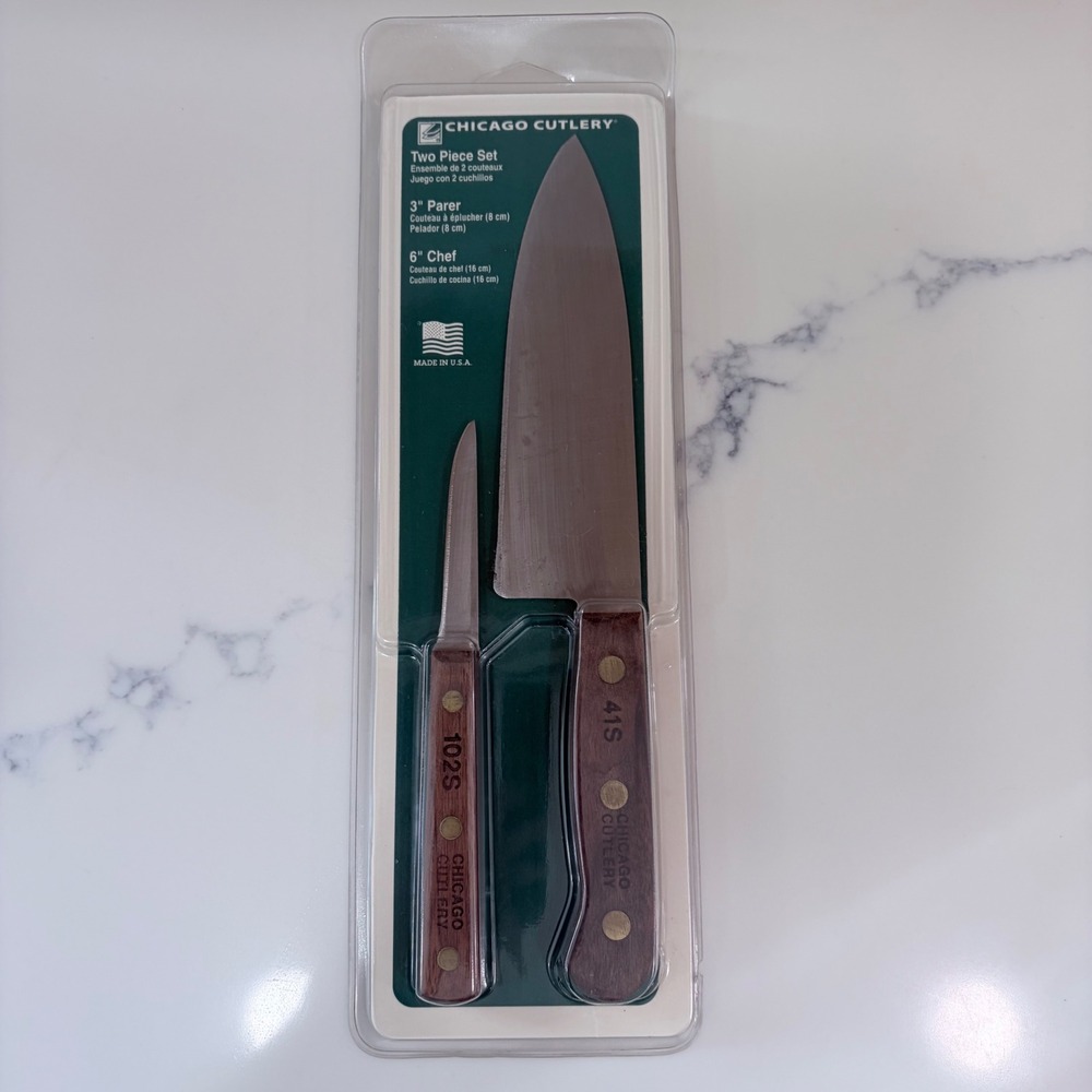 Chicago Cutlery Walnut Tradition 2 Piece Knife Set 3" Parer 6" Chef USA B102P